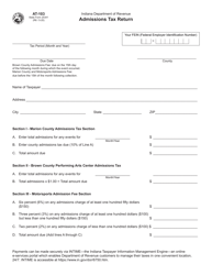 Form AT-103 (State Form 25341) Admissions Tax Return - Indiana
