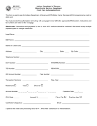 Form MC-CCP (State Form 51694) Credit Card Payment Authorization Form - Indiana