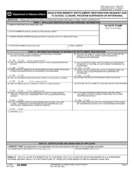 VA Form 22-0989 Education Benefit Entitlement Restoration Request Due to School Closure, Program Suspension or Withdrawal, Page 2