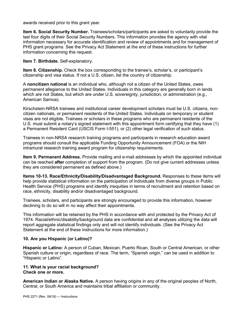 Form PHS2271 Statement of Appointment, Page 3