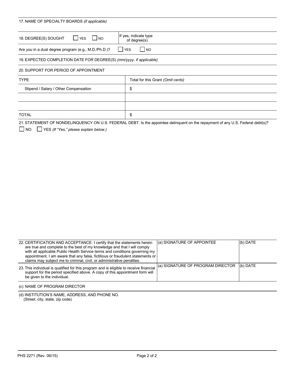 Form PHS2271 Statement of Appointment, Page 9