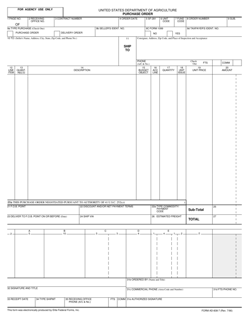 Form AD-838-7 Purchase Order