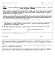 Form AD-1048 Certification Regarding Debarment, Suspension, Ineligibility and Voluntary Exclusion Lower Tier Covered Transactions