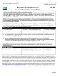 Document preview: Form AD-3030 Representations Regarding Felony Conviction and Tax Delinquent Status for Corporate Applicants