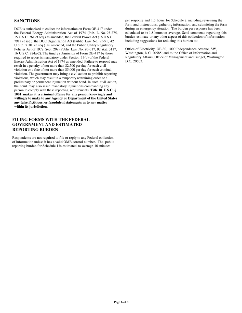 Instructions for Form OE-417 Electric Emergency Incident and Disturbance Report, Page 6