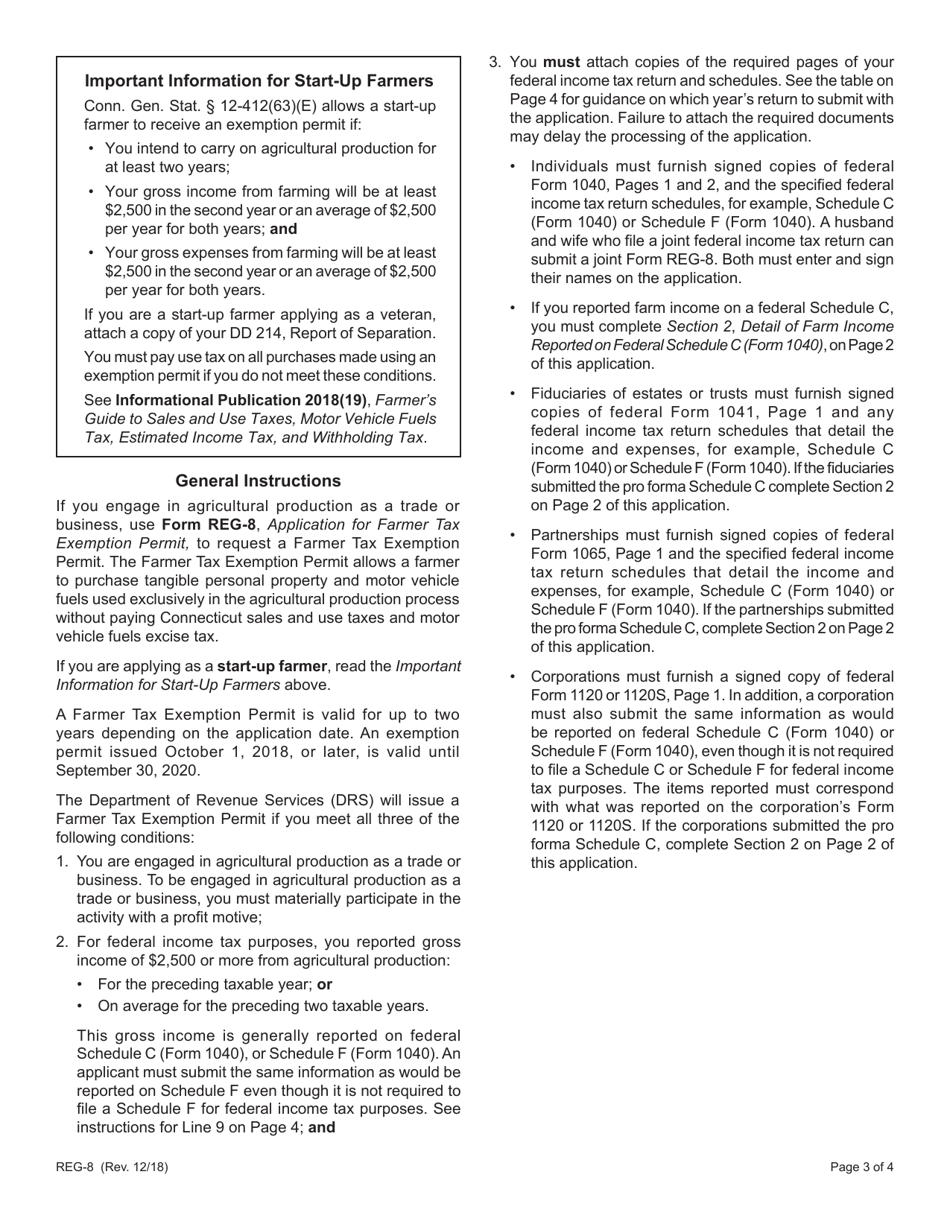 Form REG-8 Application for Farmer Tax Exemption Permit - Connecticut, Page 3