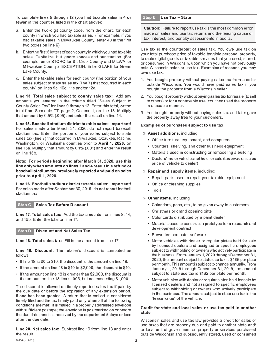 Instructions for Form ST-12 Schedule CT - Wisconsin, Page 3