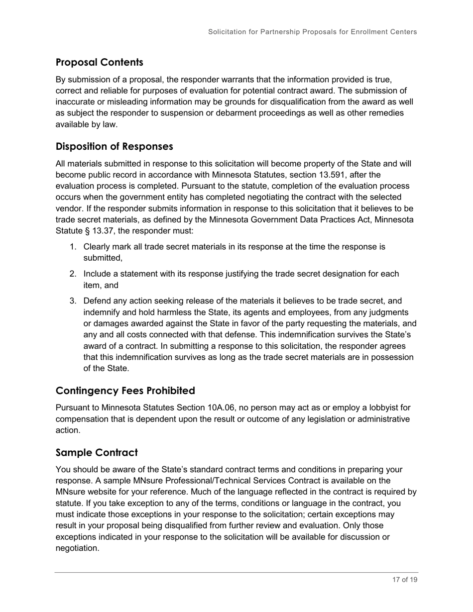 Broker Enrollment Center Rfp - Solicitation and Application - Minnesota, Page 17