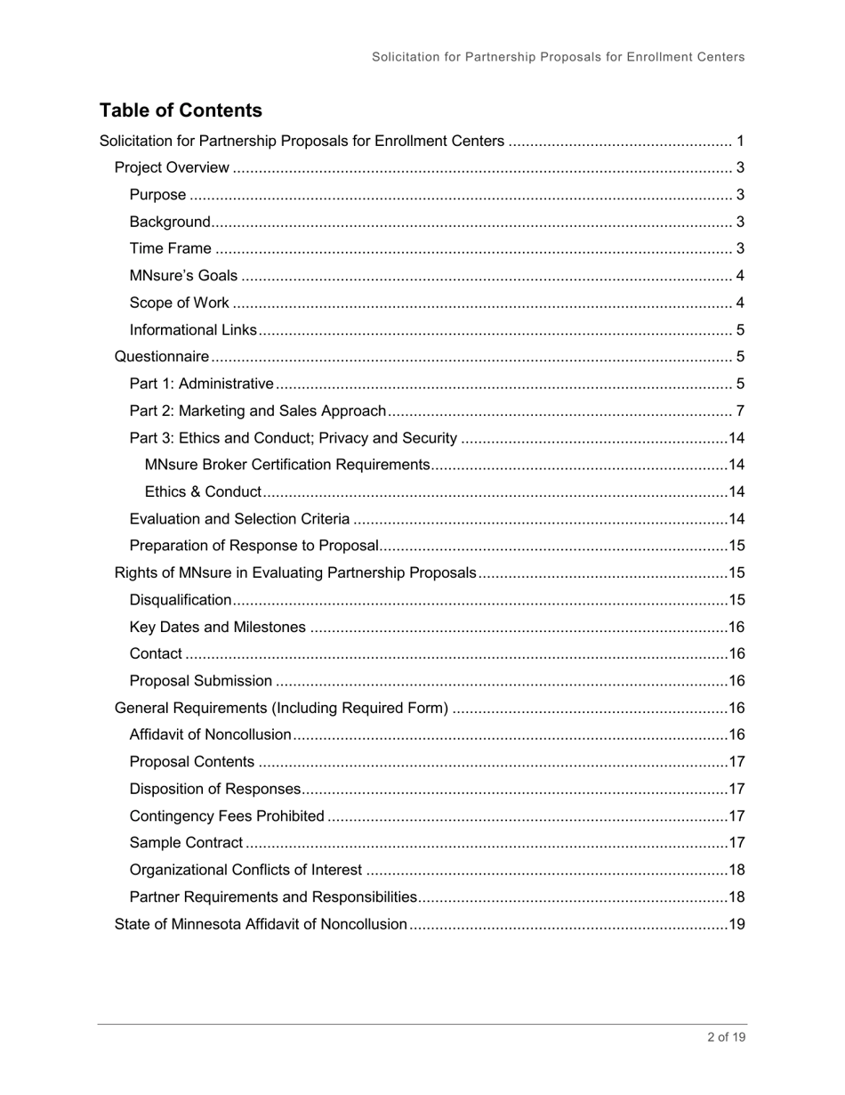 Broker Enrollment Center Rfp - Solicitation and Application - Minnesota, Page 2