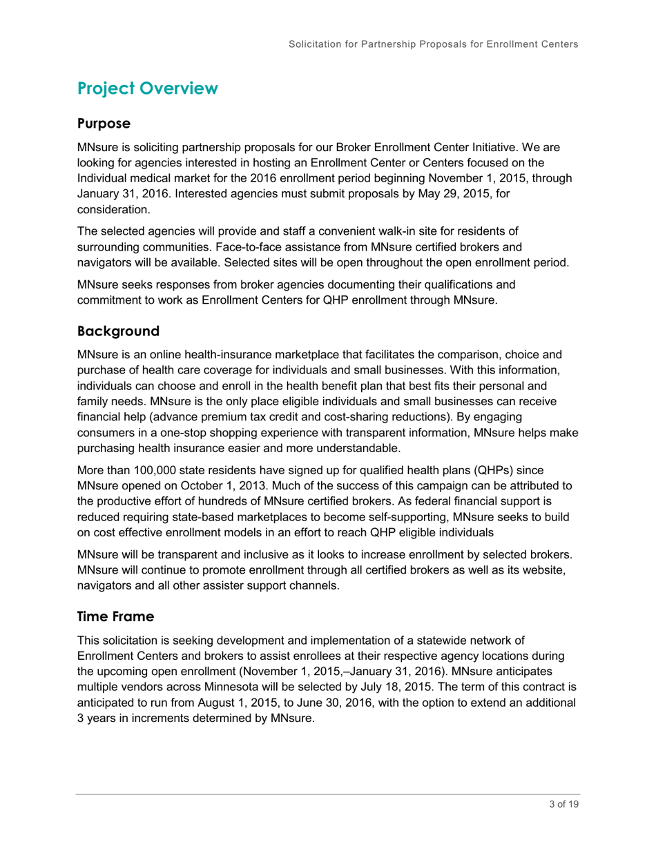 Broker Enrollment Center Rfp - Solicitation and Application - Minnesota, Page 3