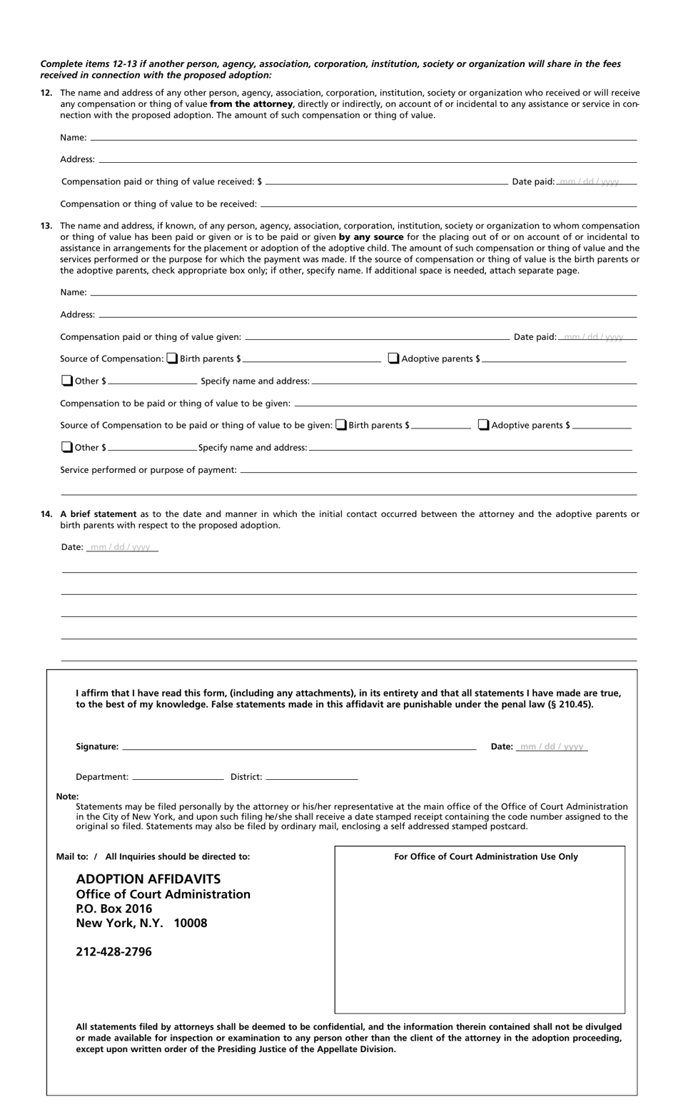 Form UCS-836 New York State Unified Court System Attorneys Affidavit - New York, Page 2
