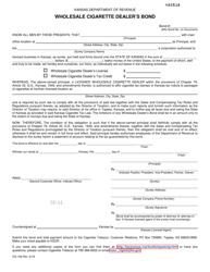 Document preview: Form CG-106 Wholesale Cigarette Dealer's Bond - Kansas