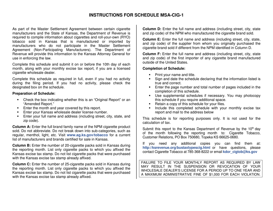 Form CG-30 Schedule MSA-CIG-1 Sales of Non-participating Manufacturer (Npm) Cigarettes in Kansas - Kansas, Page 2