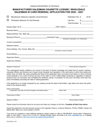Form CG-34 Manufacturer Salesman Cigarette License / Wholesale Salesman Id Card Renewal Application - Kansas, Page 2