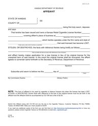 Document preview: Form CG-96 Request for Duplicate Retail Cigarette License - Affidavit - Kansas