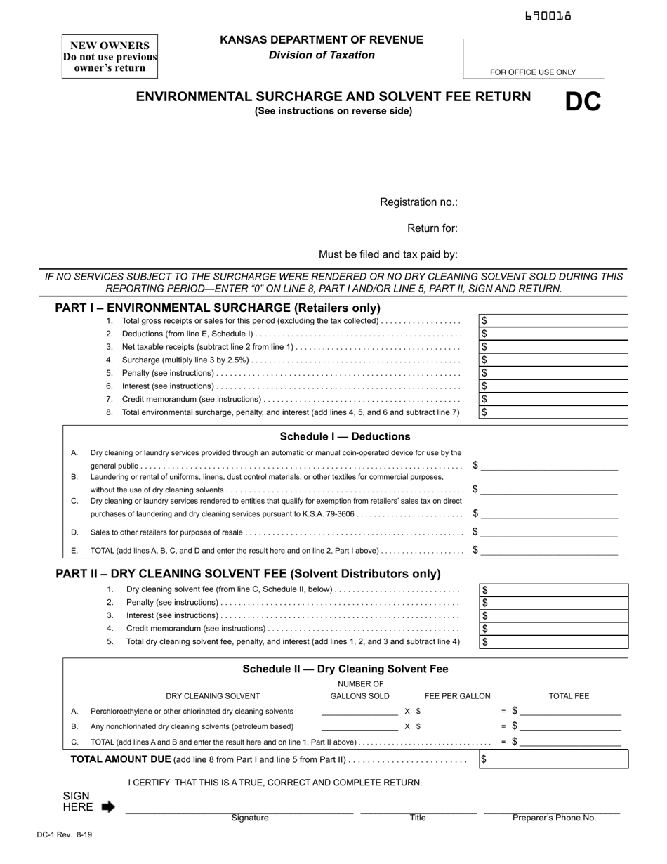 Form DC-1 Environmental Surcharge and Solvent Fee Return - Kansas, Page 1