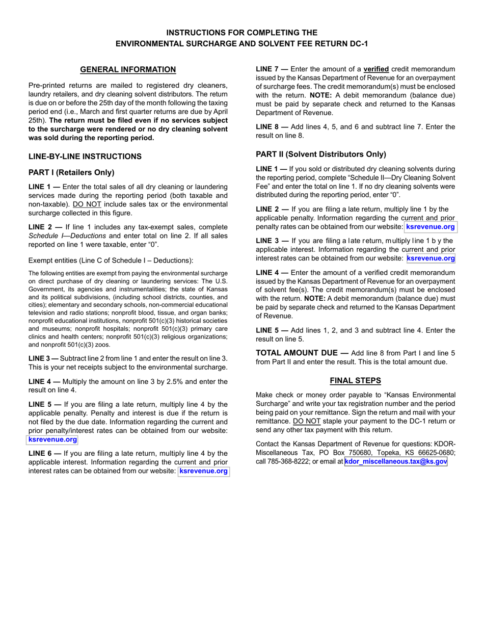 Form DC-1 Environmental Surcharge and Solvent Fee Return - Kansas, Page 2