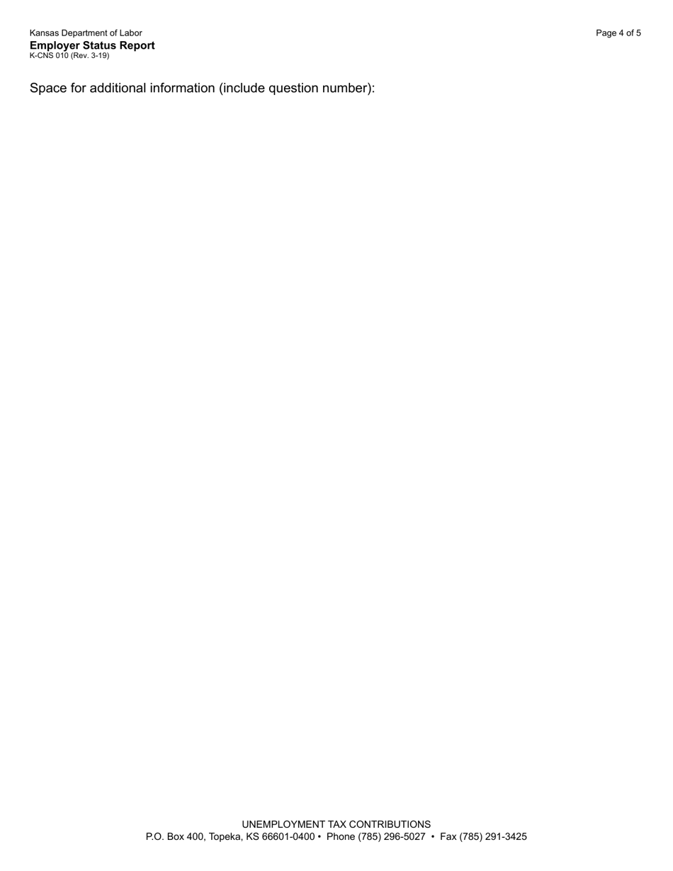 Form K-CNS010 Employer Status Report - Kansas, Page 4