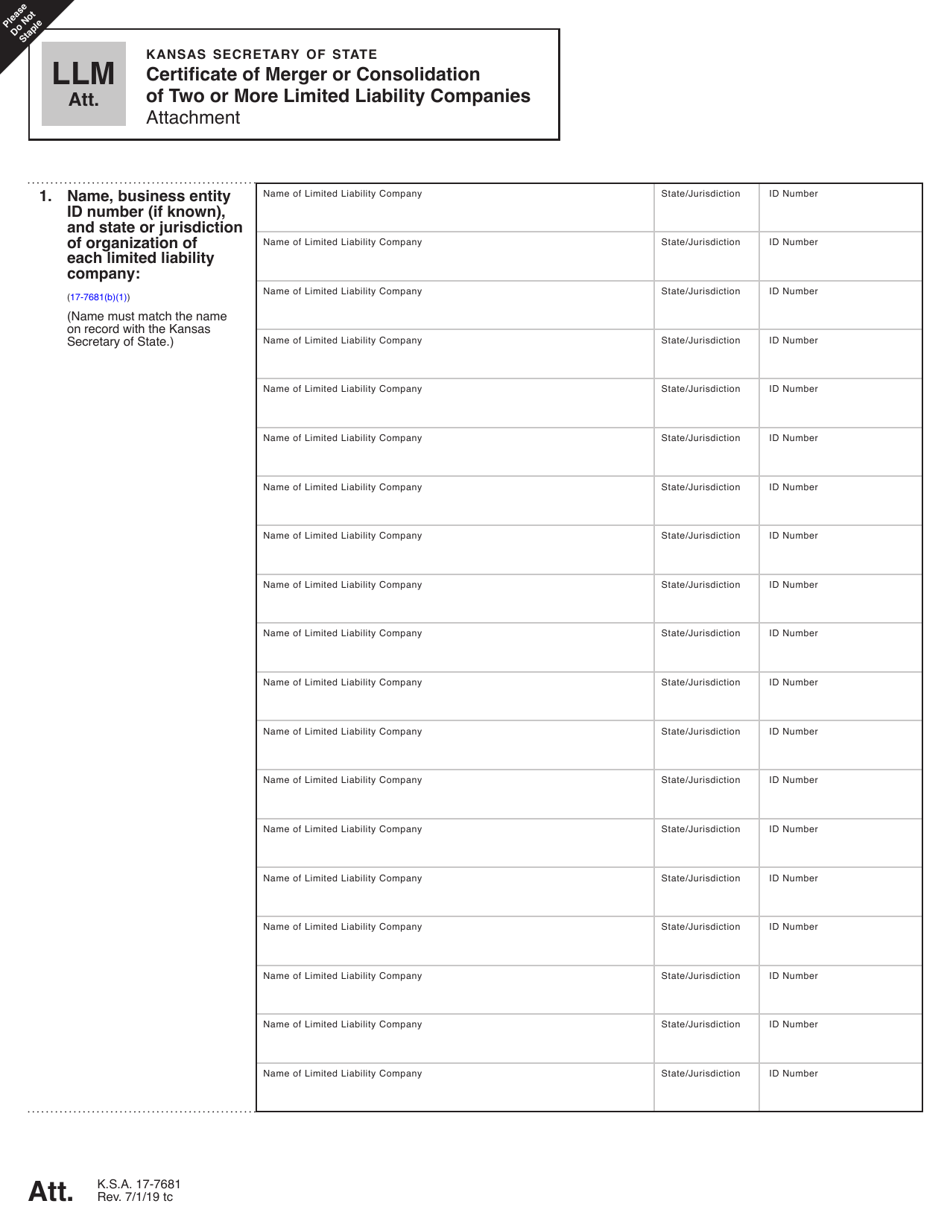 Form LLM53-76 Certificate of Merger or Consolidation of Two or More Limited Liability Companies - Kansas, Page 4