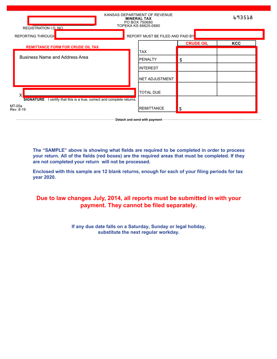 Form MT-05A Mineral Tax Return - Crude Oil - Kansas, Page 1