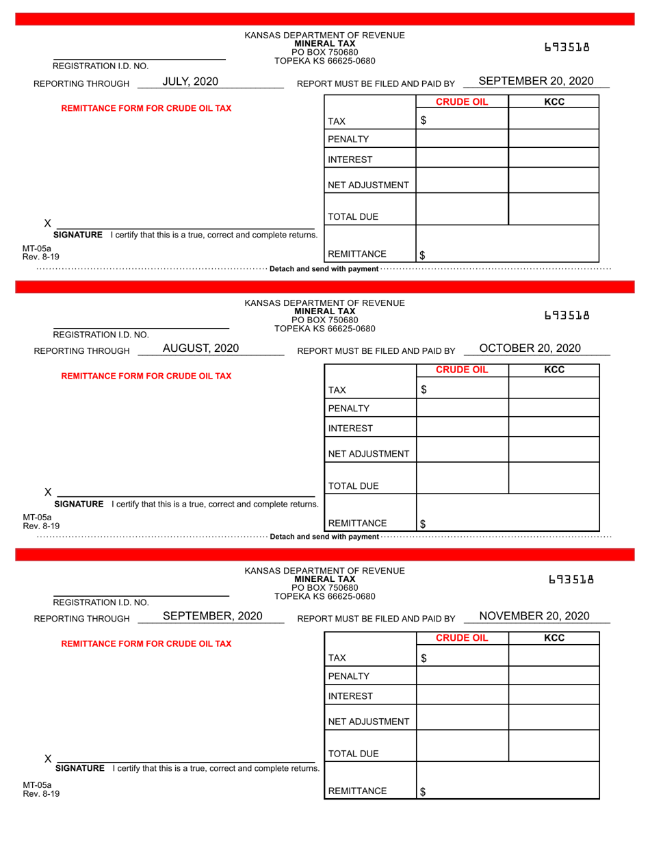 Form MT-05A Mineral Tax Return - Crude Oil - Kansas, Page 4