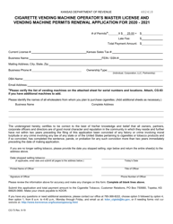 Form CG-73 Cigarette Vending Machine Operator&#039;s Master License and Vending Machine Permits Renewal Application - Kansas, Page 2