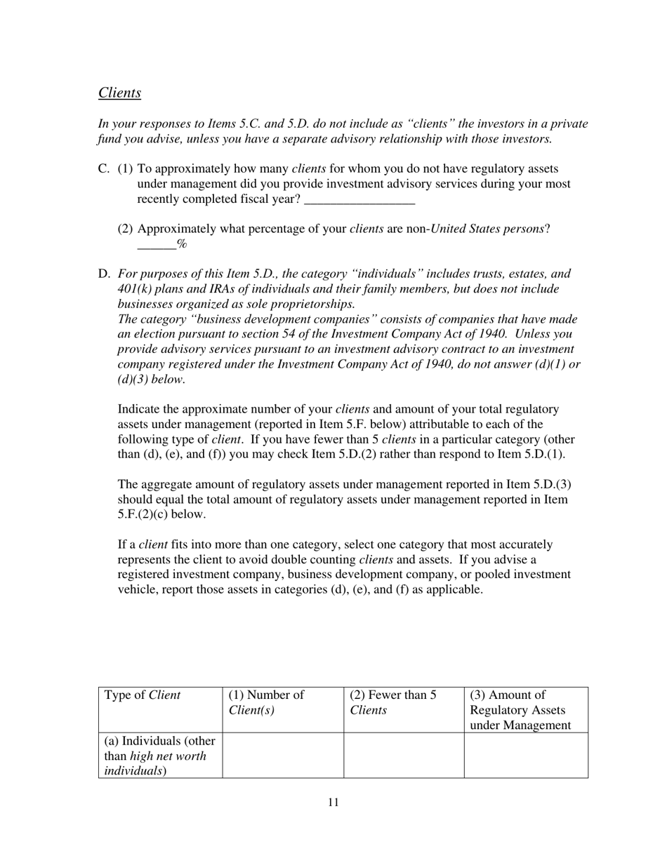 Form ADV (SEC Form 1707) Part 1A Uniform Application for Investment Adviser Registration and Report by Exempt Reporting Advisers, Page 11