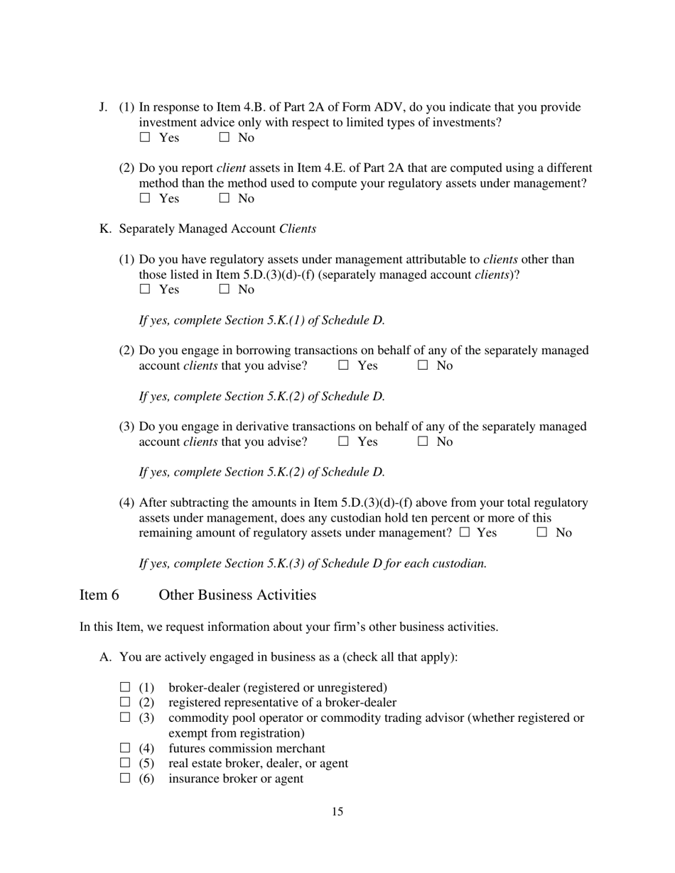 Form ADV (SEC Form 1707) Part 1A Uniform Application for Investment Adviser Registration and Report by Exempt Reporting Advisers, Page 15