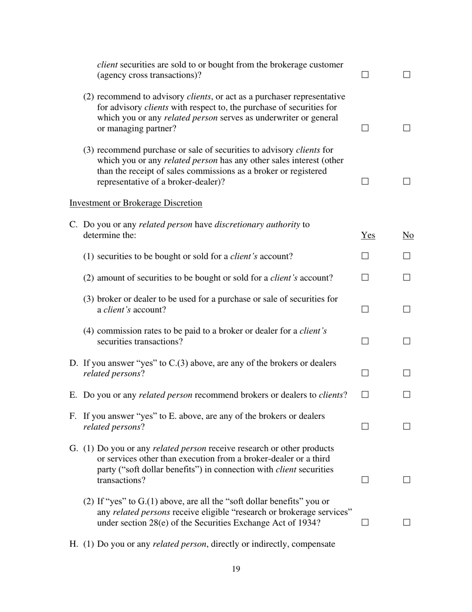 Form ADV (SEC Form 1707) Part 1A Uniform Application for Investment Adviser Registration and Report by Exempt Reporting Advisers, Page 19