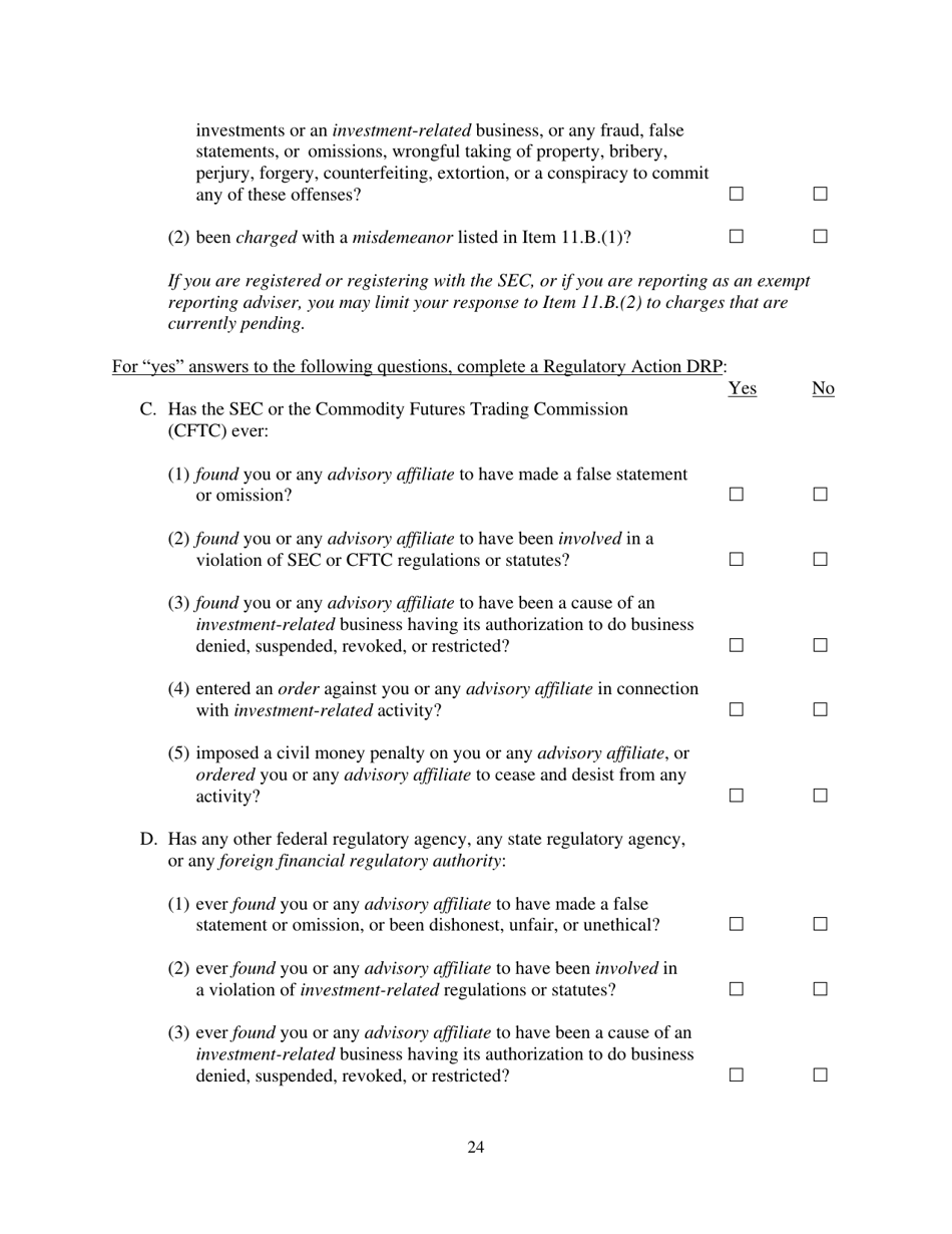 Form ADV (SEC Form 1707) Part 1A Uniform Application for Investment Adviser Registration and Report by Exempt Reporting Advisers, Page 24