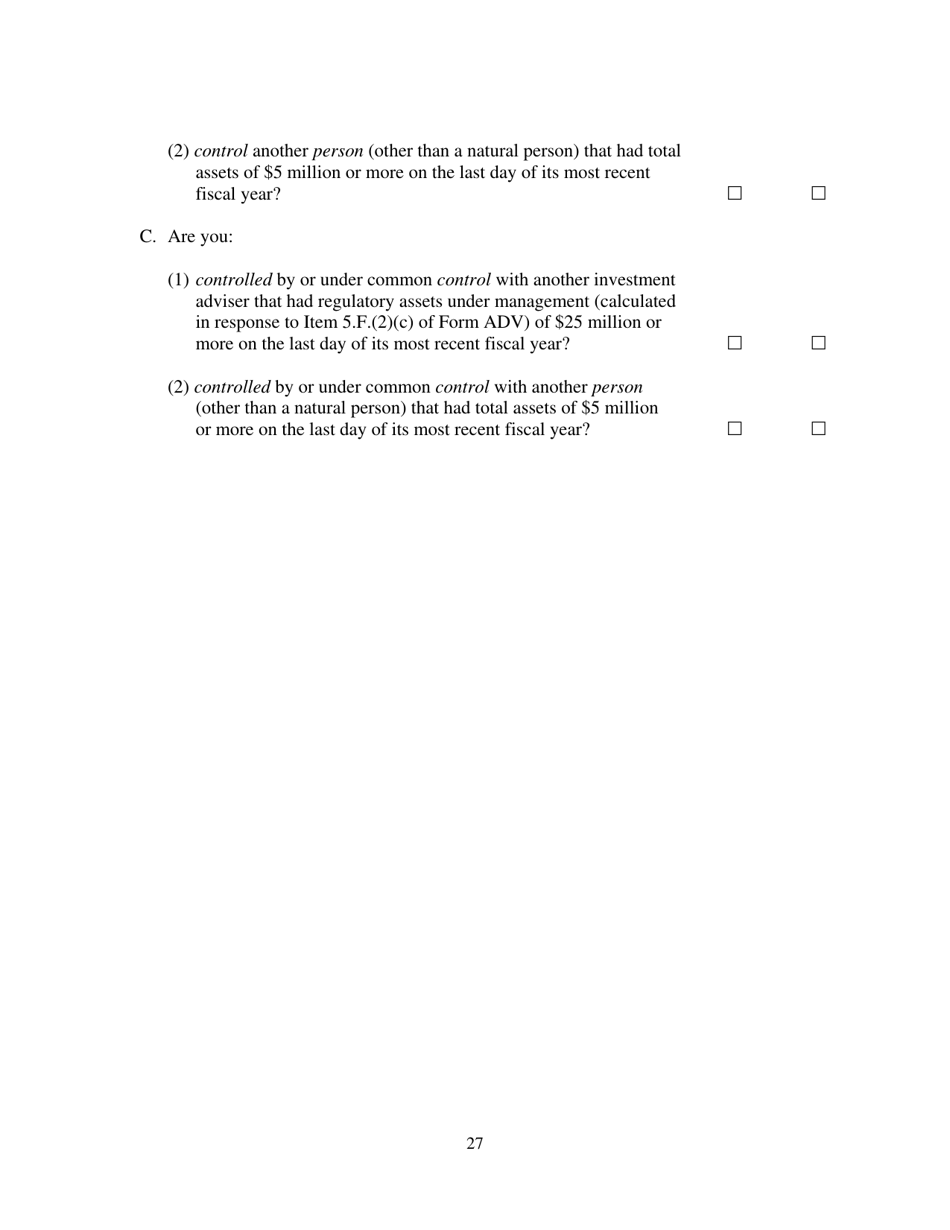 Form ADV (SEC Form 1707) Part 1A Uniform Application for Investment Adviser Registration and Report by Exempt Reporting Advisers, Page 27