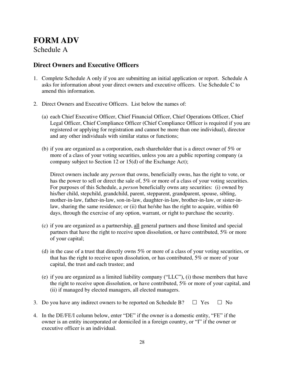 Form ADV (SEC Form 1707) Part 1A Uniform Application for Investment Adviser Registration and Report by Exempt Reporting Advisers, Page 28