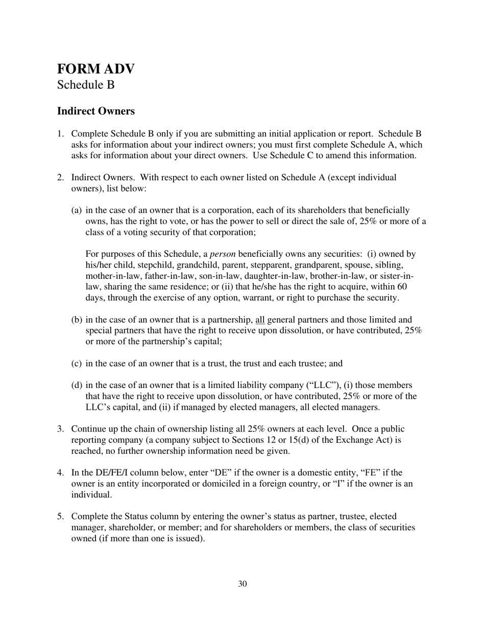 Form ADV (SEC Form 1707) Part 1A Uniform Application for Investment Adviser Registration and Report by Exempt Reporting Advisers, Page 30