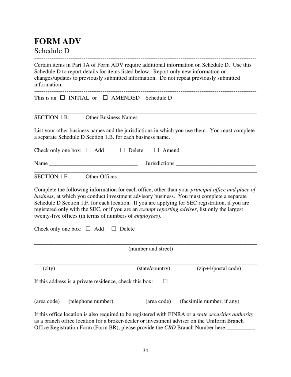 Form ADV (SEC Form 1707) Part 1A Uniform Application for Investment Adviser Registration and Report by Exempt Reporting Advisers, Page 34