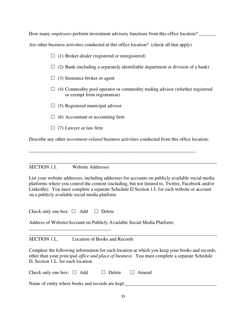 Form ADV (SEC Form 1707) Part 1A Uniform Application for Investment Adviser Registration and Report by Exempt Reporting Advisers, Page 35
