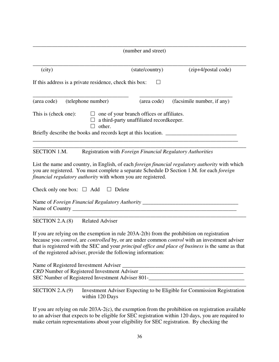 Form ADV (SEC Form 1707) Part 1A Uniform Application for Investment Adviser Registration and Report by Exempt Reporting Advisers, Page 36