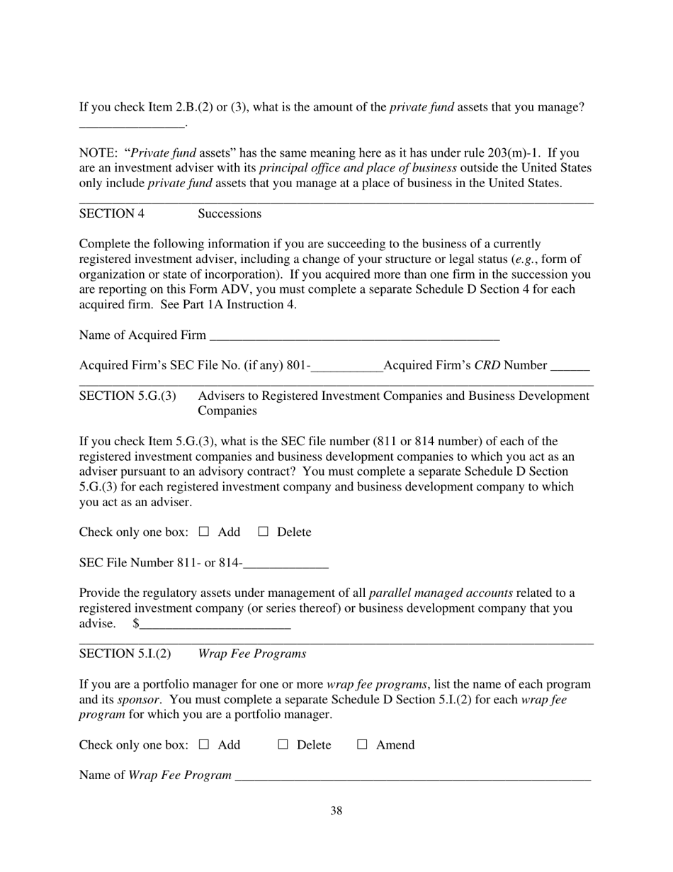 Form ADV (SEC Form 1707) Part 1A Uniform Application for Investment Adviser Registration and Report by Exempt Reporting Advisers, Page 38