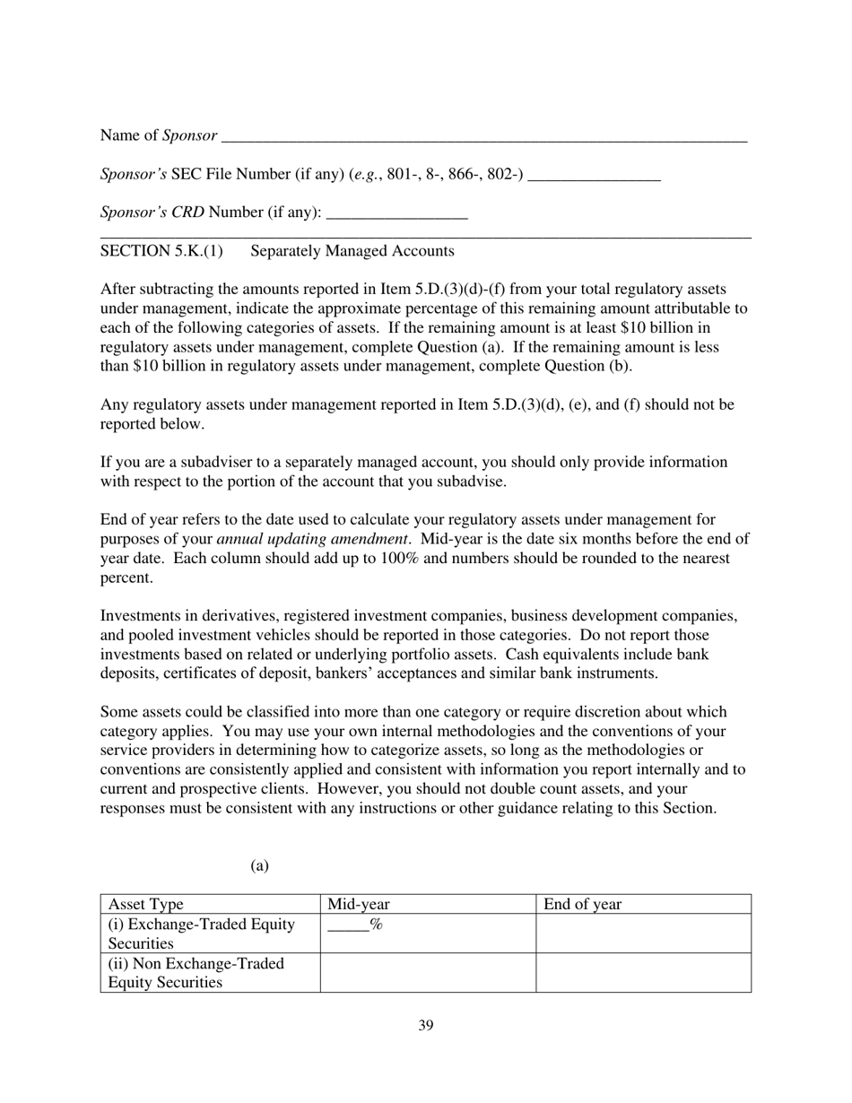Form ADV (SEC Form 1707) Part 1A Uniform Application for Investment Adviser Registration and Report by Exempt Reporting Advisers, Page 39
