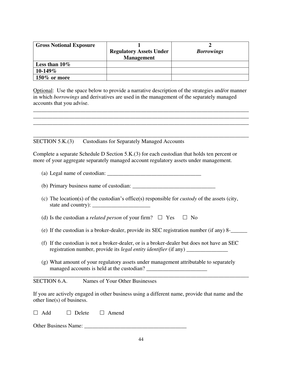 Form ADV (SEC Form 1707) Part 1A Uniform Application for Investment Adviser Registration and Report by Exempt Reporting Advisers, Page 44