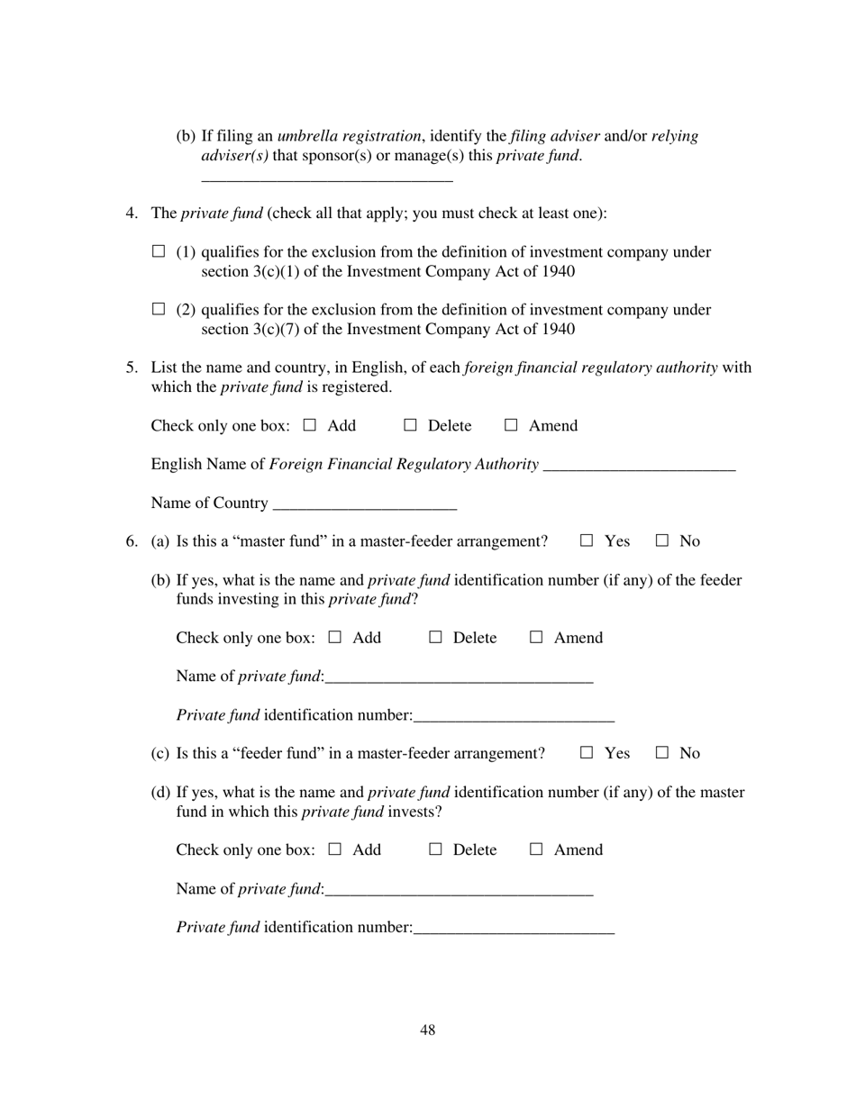 Form ADV (SEC Form 1707) Part 1A Uniform Application for Investment Adviser Registration and Report by Exempt Reporting Advisers, Page 48