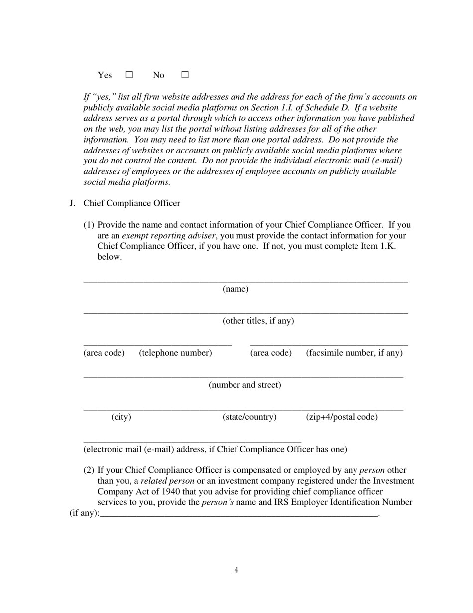 Form ADV (SEC Form 1707) Part 1A Uniform Application for Investment Adviser Registration and Report by Exempt Reporting Advisers, Page 4