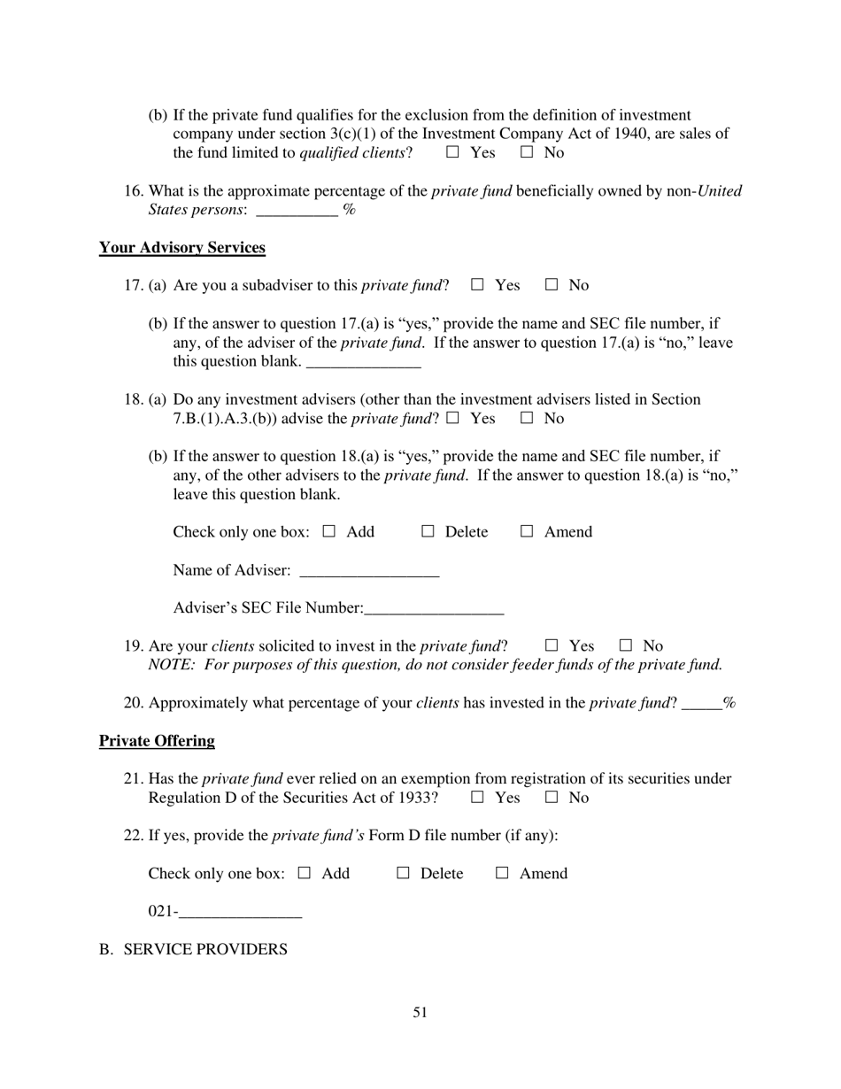 Form ADV (SEC Form 1707) Part 1A Uniform Application for Investment Adviser Registration and Report by Exempt Reporting Advisers, Page 51
