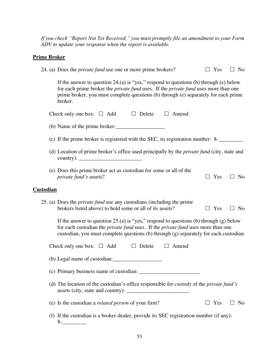 Form ADV (SEC Form 1707) Part 1A Uniform Application for Investment Adviser Registration and Report by Exempt Reporting Advisers, Page 53