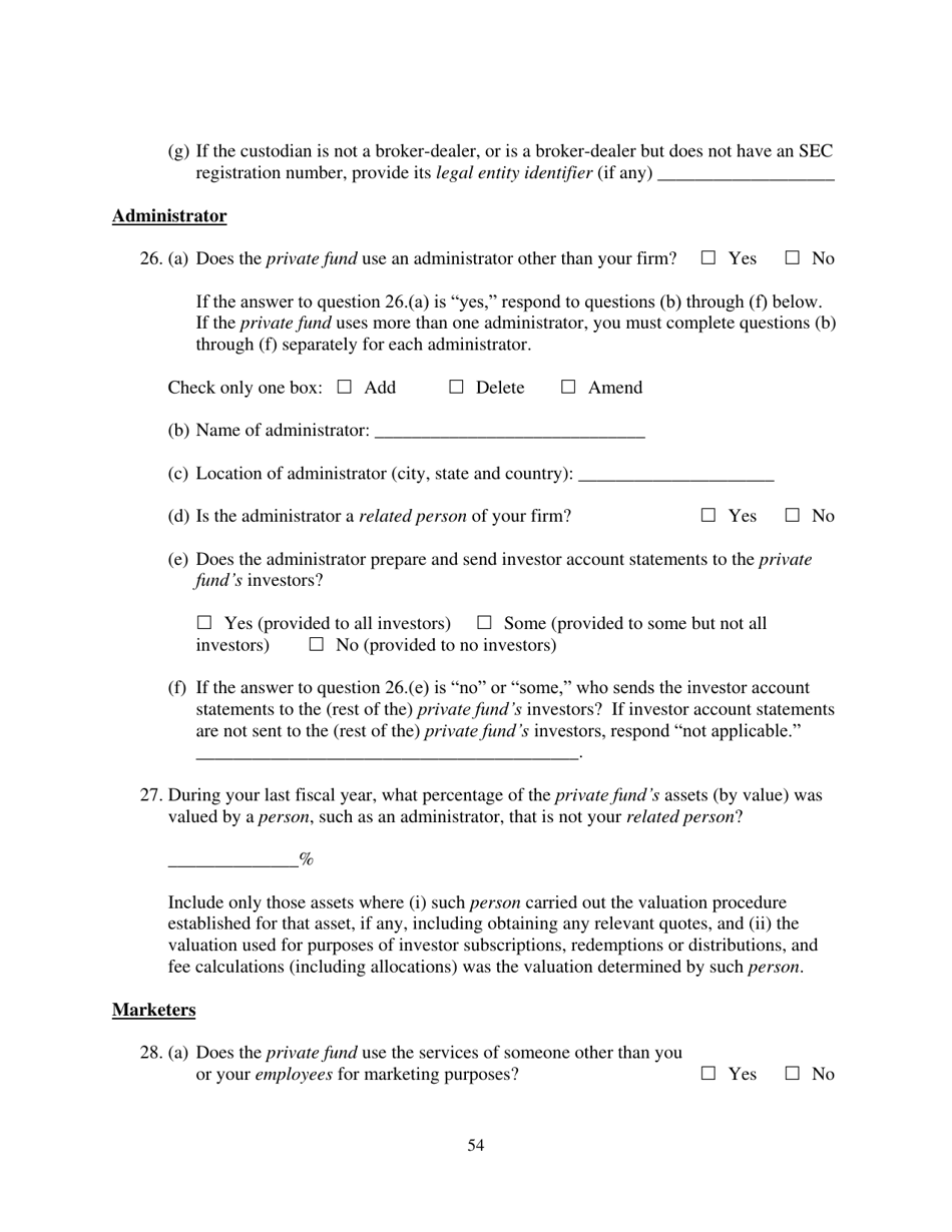 Form ADV (SEC Form 1707) Part 1A Uniform Application for Investment Adviser Registration and Report by Exempt Reporting Advisers, Page 54
