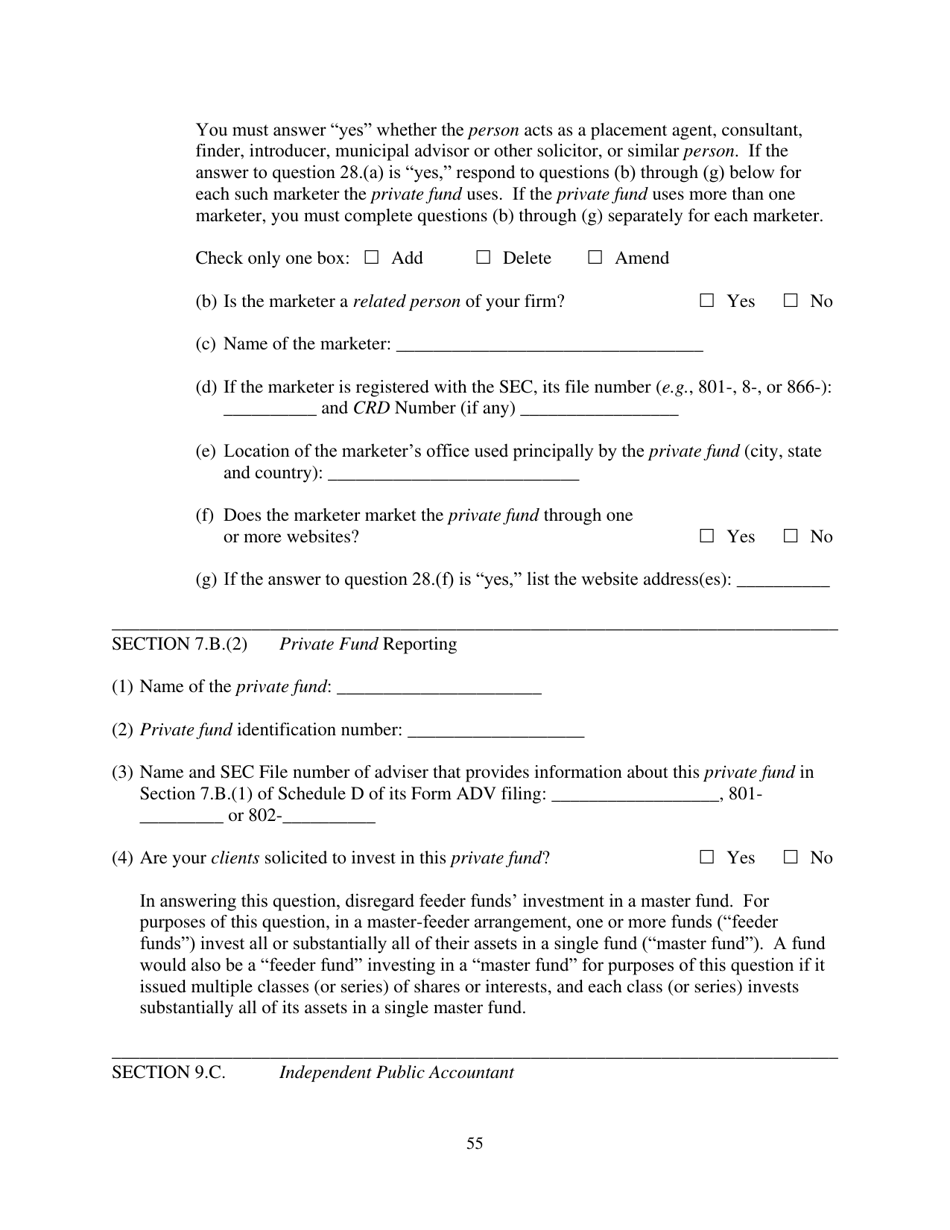 Form ADV (SEC Form 1707) Part 1A Uniform Application for Investment Adviser Registration and Report by Exempt Reporting Advisers, Page 55