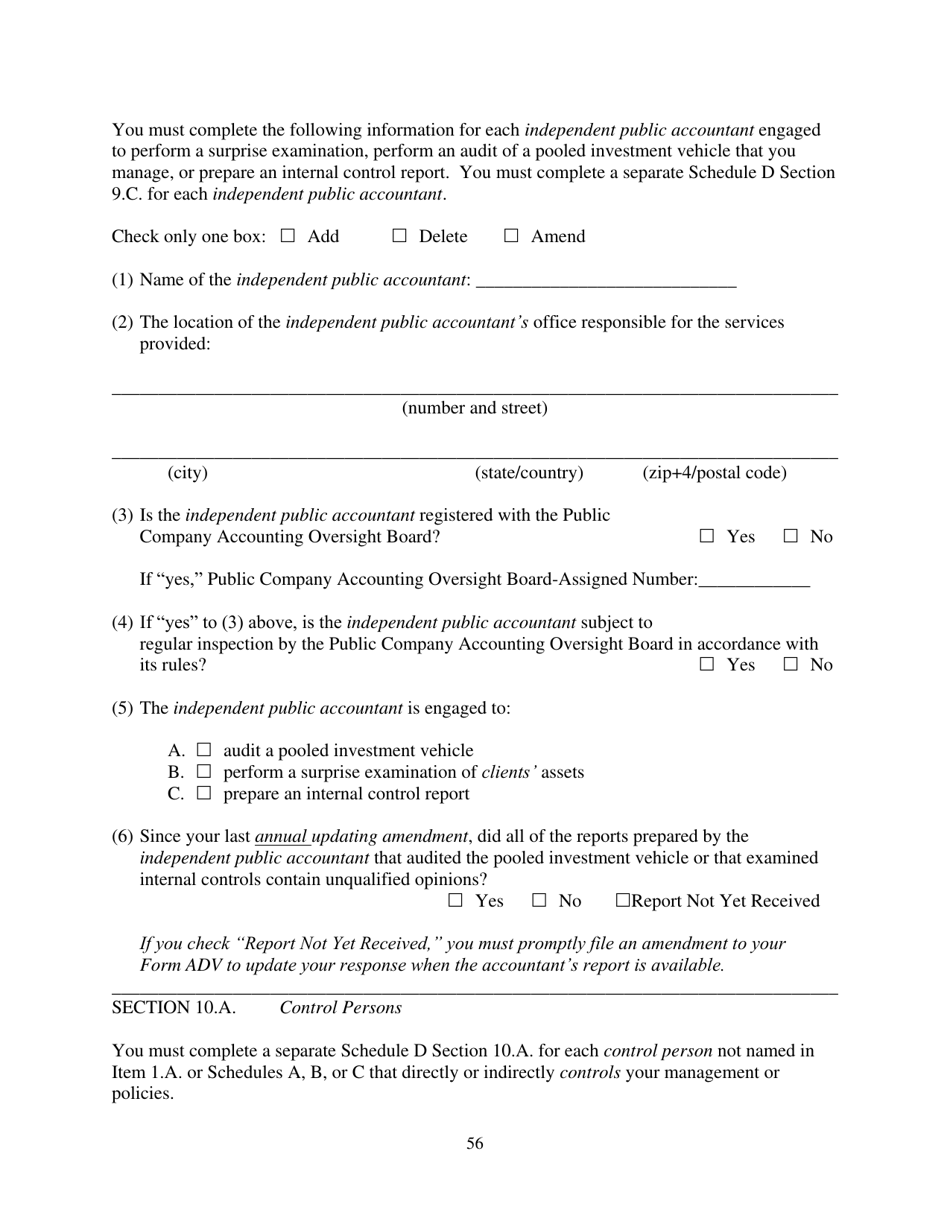 Form ADV (SEC Form 1707) Part 1A Uniform Application for Investment Adviser Registration and Report by Exempt Reporting Advisers, Page 56