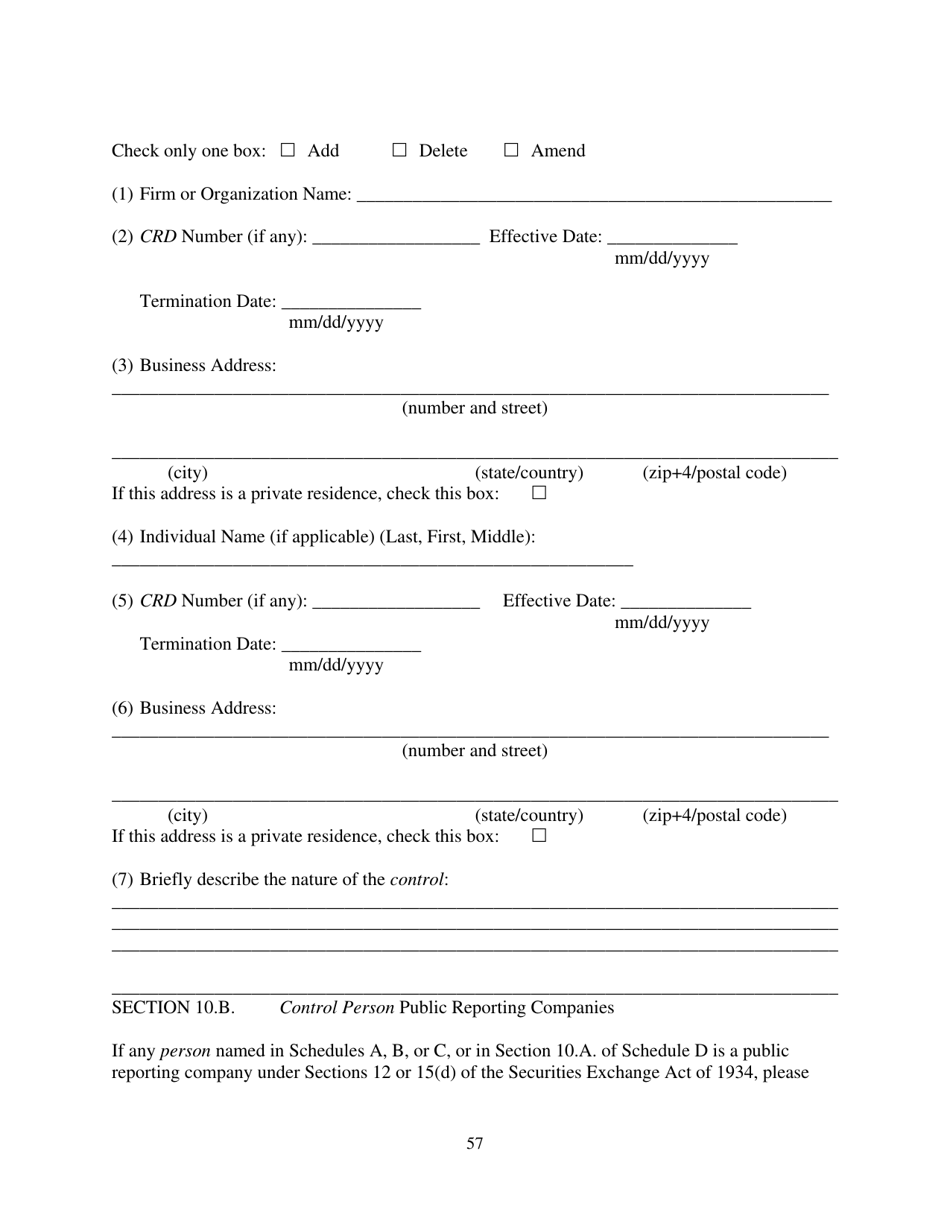 Form ADV (SEC Form 1707) Part 1A Uniform Application for Investment Adviser Registration and Report by Exempt Reporting Advisers, Page 57