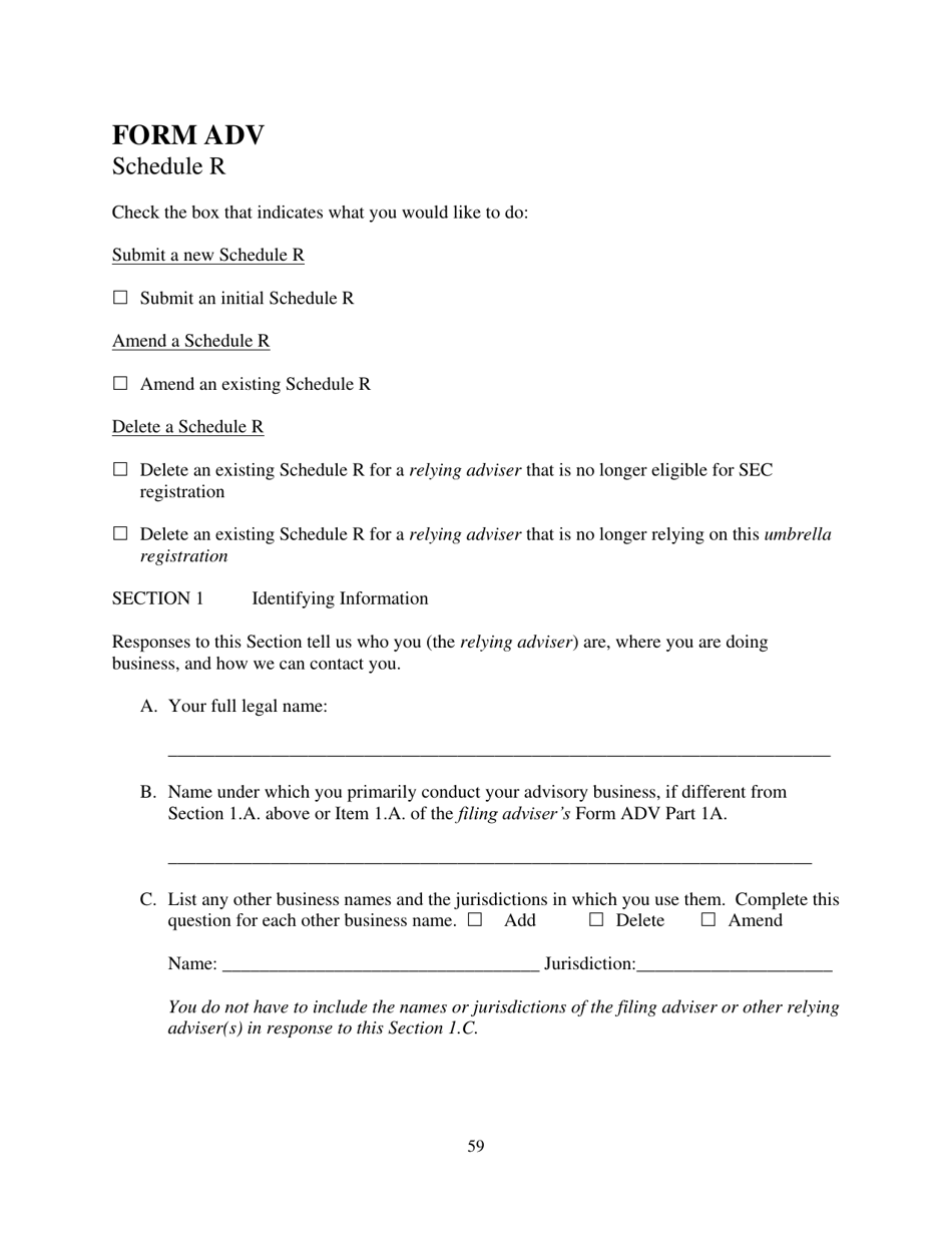 Form ADV (SEC Form 1707) Part 1A Uniform Application for Investment Adviser Registration and Report by Exempt Reporting Advisers, Page 59