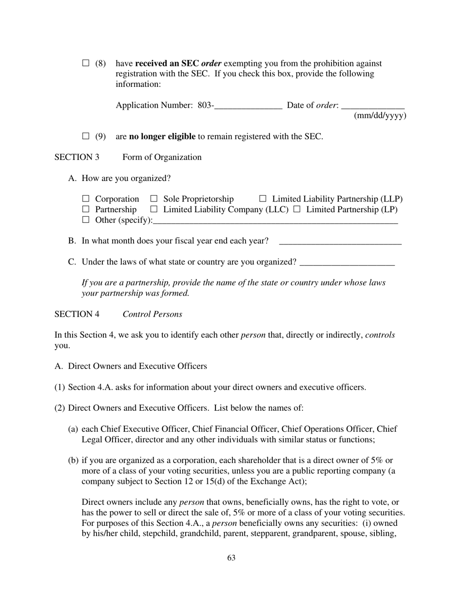 Form ADV (SEC Form 1707) Part 1A Uniform Application for Investment Adviser Registration and Report by Exempt Reporting Advisers, Page 63