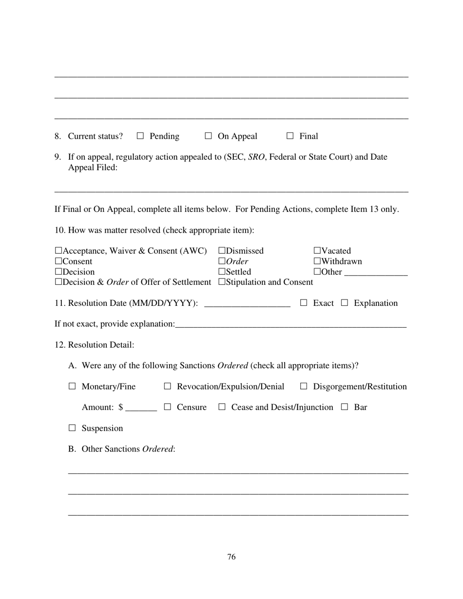 Form ADV (SEC Form 1707) Part 1A Uniform Application for Investment Adviser Registration and Report by Exempt Reporting Advisers, Page 76